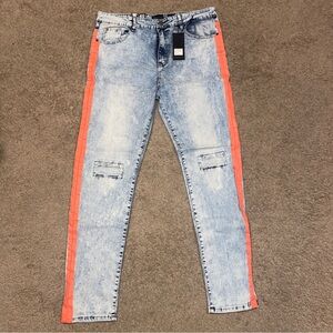 Waimea Jeans Skinny Fit Stonewashed W/ Orange Painted Side Stripe NWT Size 40